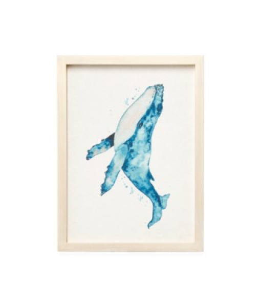 Aquarelle Baleine Papier/mdf Bleu Et Blanc 12x16