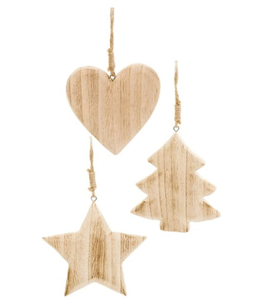 Ornements En Bois Set De 3 - Coeur étoile Arbre