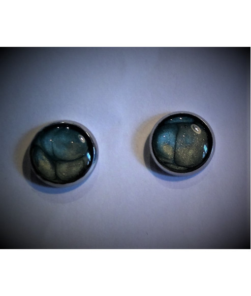 Jo - Boucle D'oreille Peint À La Main bleu et or